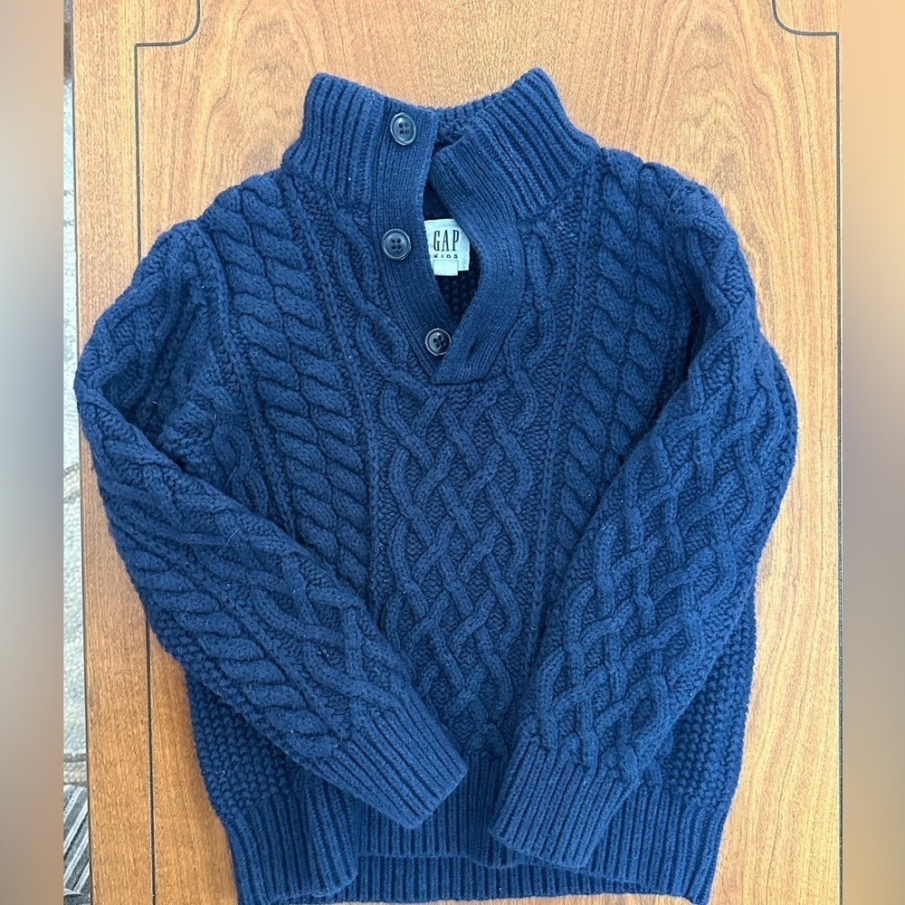 Gap Kids Navy Cable Knit Button Sweater | Size Small (6-7 Years)